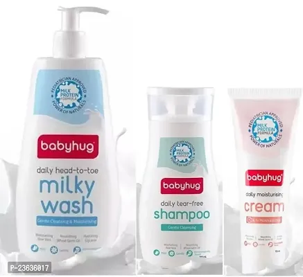 Babyhug Head to Toe Milky Wash 400ml with Tear Free Shampoo 200ml and Moisturising Baby Cream 100ml - Combo Pack