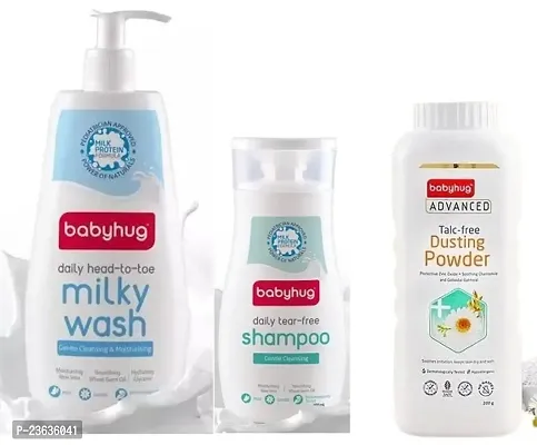 Babyhug Head to Toe Milky Wash 400ml with Tear Free Shampoo 200ml and Talc free Dusting Powder 200g - Combo Pack