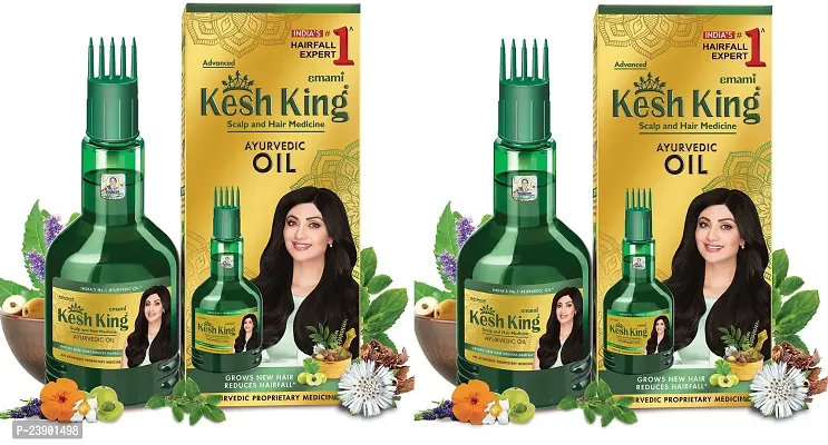 Kesh King Ayurvedic Anti Hairfall Hair Oil with 21 Natural Ingredients Grows New Hair with Bhringraja, Amla and Brahmi (300ml) Pack of 2