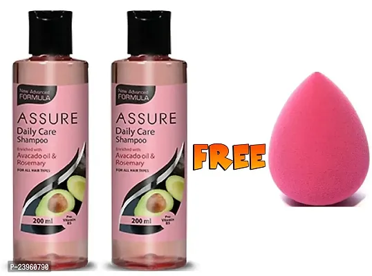 Assure Avocado-Rosemary Extracts Daily Care Shampoo (2x200ml) with Free 1Pc Puff Blender Sponge - Combo Pack