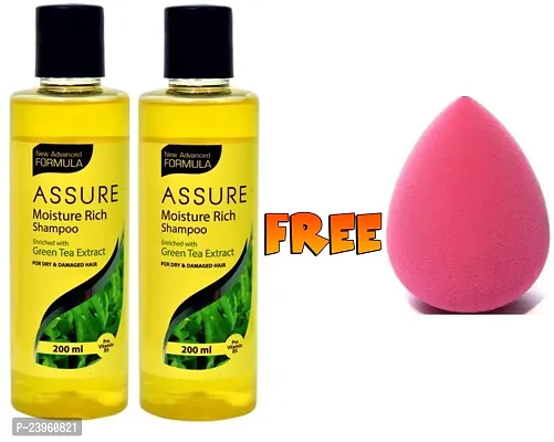 Assure Moisture Rich Shampoo Enriched with Green tea (2x200ml with Free 1 Pc Blender Puff Sponge - Combo Pack