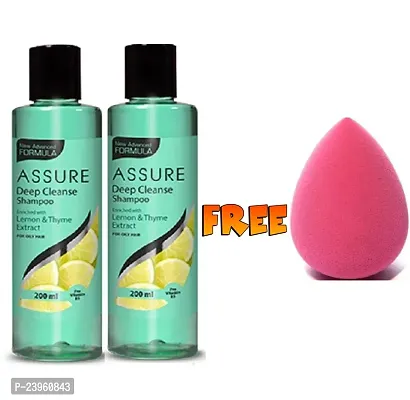 Assure Deep Cleanse Shampoo Enriched with Lemon-Thyme (2x200ml with Free 1 Pc Blender Puff Sponge - Combo Pack