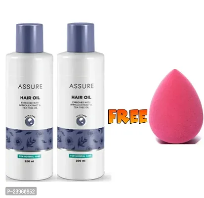 Assure Hair Oil Enriched with Arnica and Tea Tree (2x200ml with Free 1 Pc Blender Puff Sponge - Combo Pack
