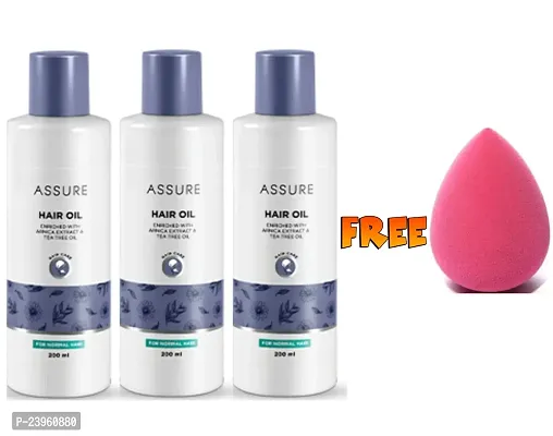 Assure Hair Oil Enriched with Arnica and Tea Tree (3x200ml with Free 1 Pc Blender Puff Sponge - Combo