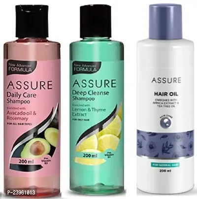 Assure Daily Care Shampoo and Deep Cleanse Shampoo with Hair Oil (Each, 200ml) - Combo of 3-thumb0
