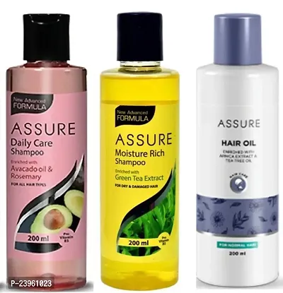 Assure Daily Care Shampoo and Moisture Rich Shampoo with Hair Oil (Each, 200ml) - Combo of 3