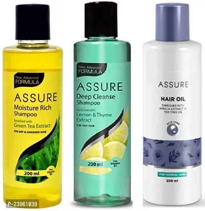 Assure Moisture Rich Shampoo and Deep Cleanse Shampoo with Hair Oil (Each, 200ml) - Combo of 3