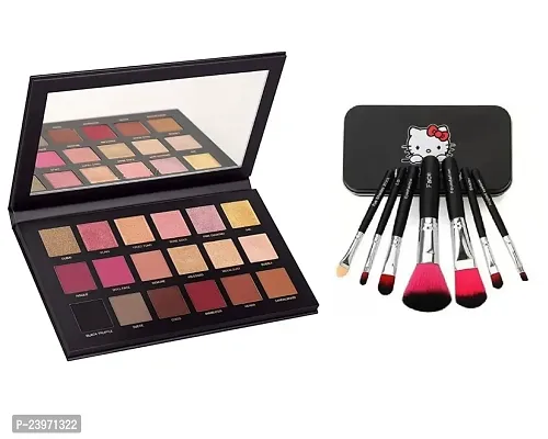 The Rose Gold Edition Eye Shadow Palette and Hello Kitty Make Up Brush Black (Set of 7) for Women and Girl - Combo Pack