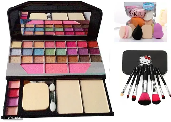 TYA Make Up Kit Palette 36 in 1  and Make Up Puff Blender Sponge Family Pack and Hello Kitty Make Up brush set of 7 (Black) - Combo Pack