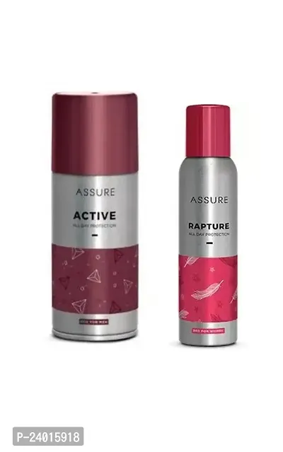 Assure Active Deo for Men 150ml and Rapture Deo for Women 125ml All Day Protection - Combo Pack