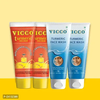 Vicco Turmeric Face Wash for Acne  Pimple (2x70g) with Turmeric Skin Cream with Sandalwood (2x70g) - Combo of 4-thumb0