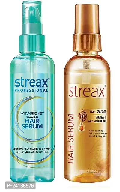Streax Professional Vitariche Gloss Hair Serum and Streax Walnut oil Hair Serum (Each100ml) Combo of 2