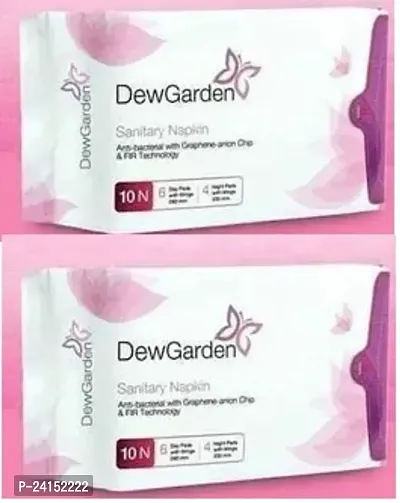 Dew Garden Sanitary Napkin with Wings (10 Pcs - 6 Day Pads and 4 Night Pads) Pack of 2