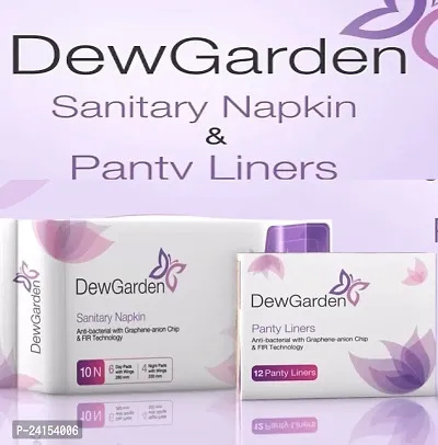 Dew Garden Sanitary Napkin with Wings (10 Pcs - 6 Day Pads and 4 Night Pads) and Dew Garden Panty Liners (12 Panty Liner) - Combo Pack