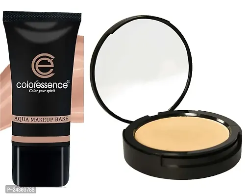 Coloressence Aqua Makeup Base 35ml (Brown) with Perfect Tone Compact Powder 10g (Pinkish Beige) - Combo of 2