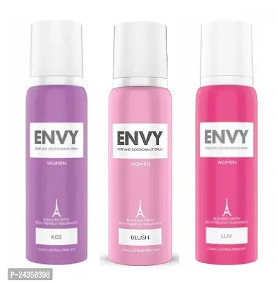 Envy Long Lasting Fragrance (Kiss and Blush and Luv) Perfume Deodorant Spray for Women (Each, 120ml) Combo of 3-thumb0