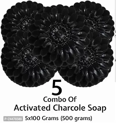 Round Shape Activated Charcoal Hand Made Soap (100g) Pack of 5-thumb0