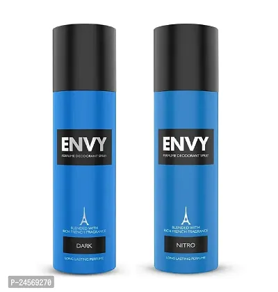 Envy (Dark and Nitro) Long Lasting Perfume Deodorant Spray Blended with Rich French Fragrance (120ml) Combo of 2