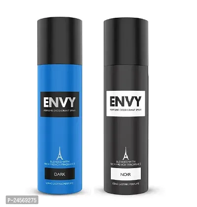 Envy (Dark and Noir) Long Lasting Perfume Deodorant Spray Blended with Rich French Fragrance (120ml) Combo of 2