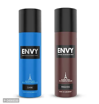 Envy (Dark and Passion) Long Lasting Perfume Deodorant Spray Blended with Rich French Fragrance (120ml) Combo of 2