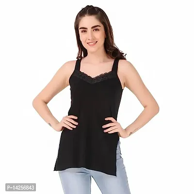 Stylish Black Cotton Solid Camisoles For Women-thumb0