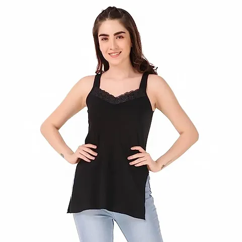 Stylish Black Cotton Solid Camisoles For Women