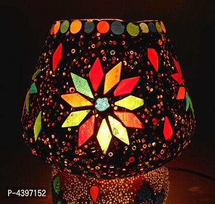 Susajjit Decor Elegant Design Table Lamp Beautiful Asthetic look Lamp Shade Glass Night Lamp for Table Decor Showpiece-thumb2