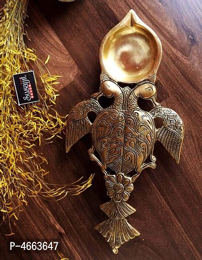 Decorative Peacock Oil Lamp and Hawan Spoon, Handicraft Oil Diya Made of Brass