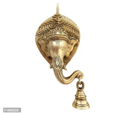 Susajjit Wall Decor Lord Ganesha Face On Leaf with bell Wall Deacute;cor