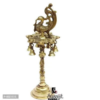 Designer Peacock Floor Lamp With 7 Wicks Made of Brass-thumb0