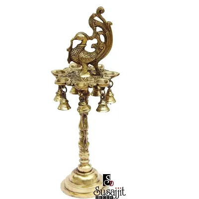 Designer Peacock Floor Lamp With 7 Wicks Made of Brass