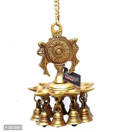 Brass Made Chakra Symbol Hanging Diya With Bells-thumb0