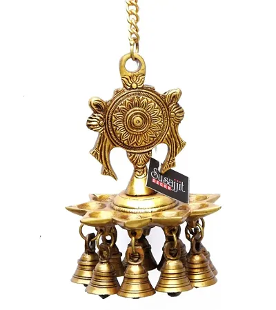 Brass Made Chakra Symbol Hanging Diya With Bells