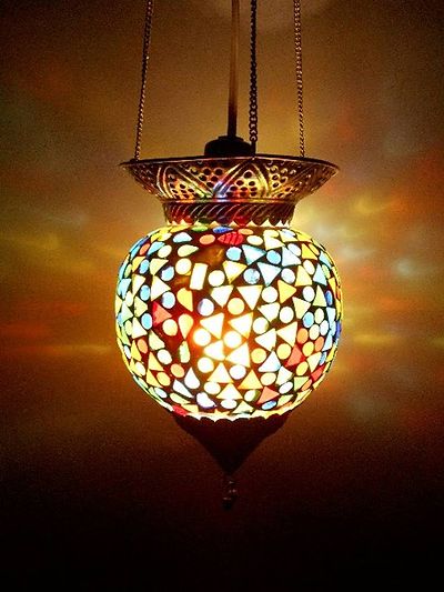 Multicolor Hanging Lamp Decorative Glass Lantern Beautiful warm light Mosaic work Electric Lamp Multicolor Glass