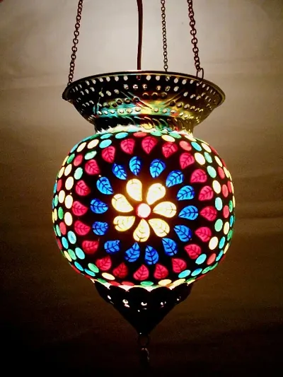 Multicolor Hanging Lamp Decorative Glass Lantern Beautiful warm light Mosaic work Electric Lamp Multicolor Glass