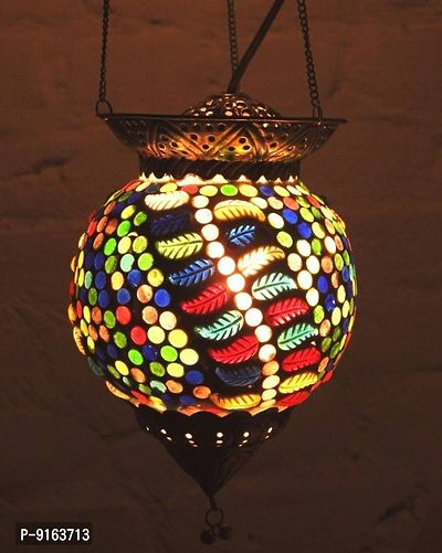 Multicolor Hanging Lamp Decorative Glass Lantern Beautiful warm light Mosaic work Electric Lamp Multicolor Glass-thumb0