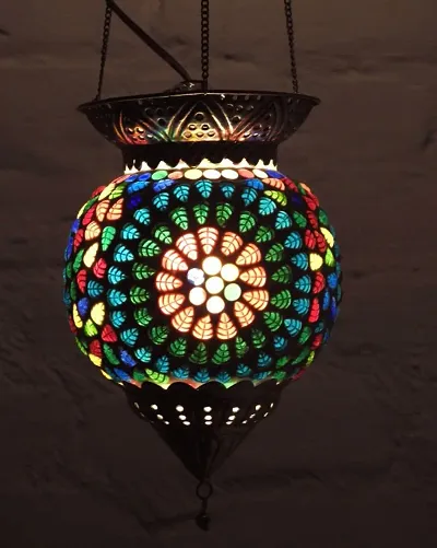 Multicolor Hanging Lamp Decorative Glass Lantern Beautiful warm light Mosaic work Electric Lamp Multicolor Glass