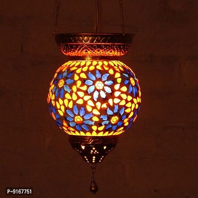 Multicolor Hanging Lamp Decorative Glass Lantern Beautiful warm light Mosaic work Electric Lamp Multicolor Glass-thumb0