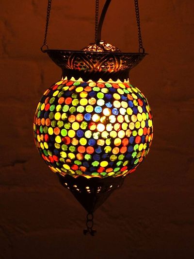 Multicolor Hanging Lamp Decorative Glass Lantern Beautiful warm light Mosaic work Electric Lamp Multicolor Glass