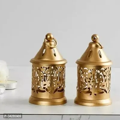 Elegant Golden Metal  Hanging Lantern Diwali Lighting And Decoration Pack of 2-thumb0