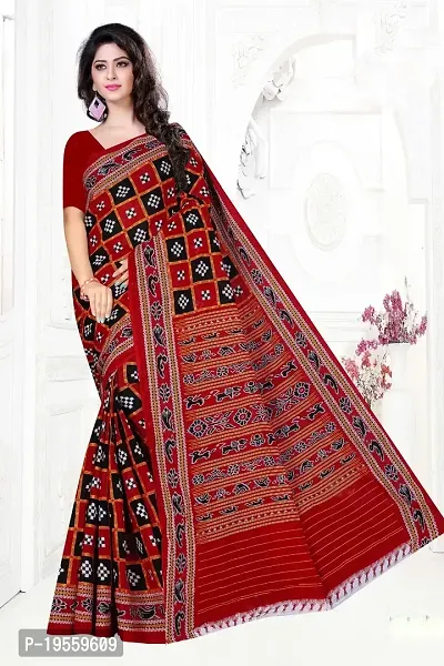 Stylish Multicoloured Cotton Sambalpuri Saree with Blouse piece