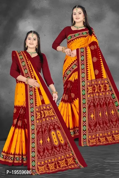 Sambalpuri Sapta saree coffee,Red,black & yellow combination //Handloom  weaving saree pure cotton