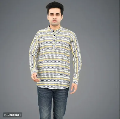 Reliable Cotton Blend Printed Short Length Kurta For Men