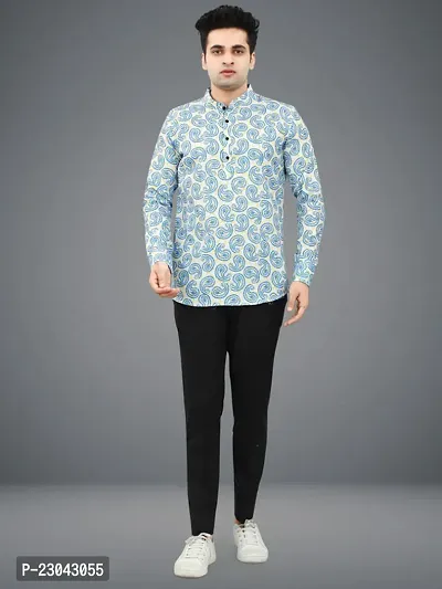 Reliable Cotton Blend Printed Short Length Kurta For Men