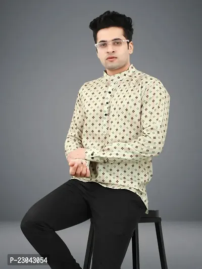 Reliable Cotton Blend Printed Short Length Kurta For Men-thumb0