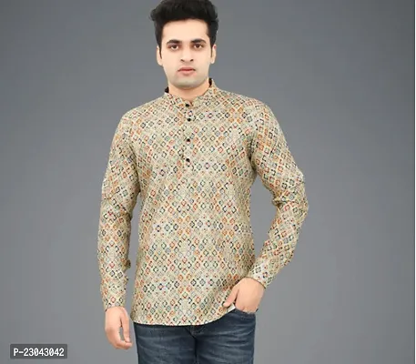 Reliable Cotton Blend Printed Short Length Kurta For Men