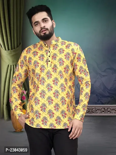 Reliable Cotton Blend Printed Short Length Kurta For Men