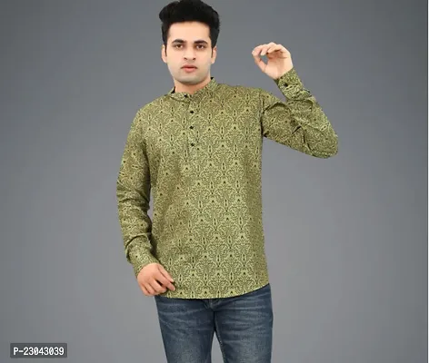 Reliable Cotton Blend Printed Short Length Kurta For Men