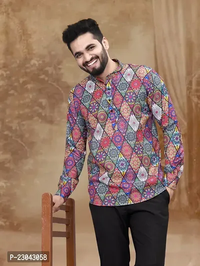 Reliable Cotton Blend Printed Short Length Kurta For Men-thumb0