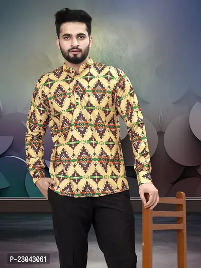 Reliable Cotton Blend Printed Short Length Kurta For Men-thumb0